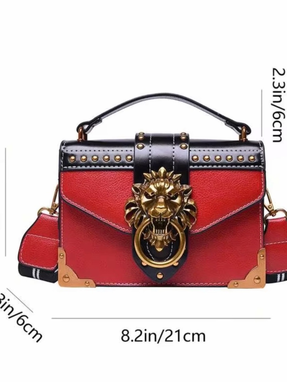 Red & Black Lion-Accent Top Handle Shoulder Bag - Picture 6 of 6